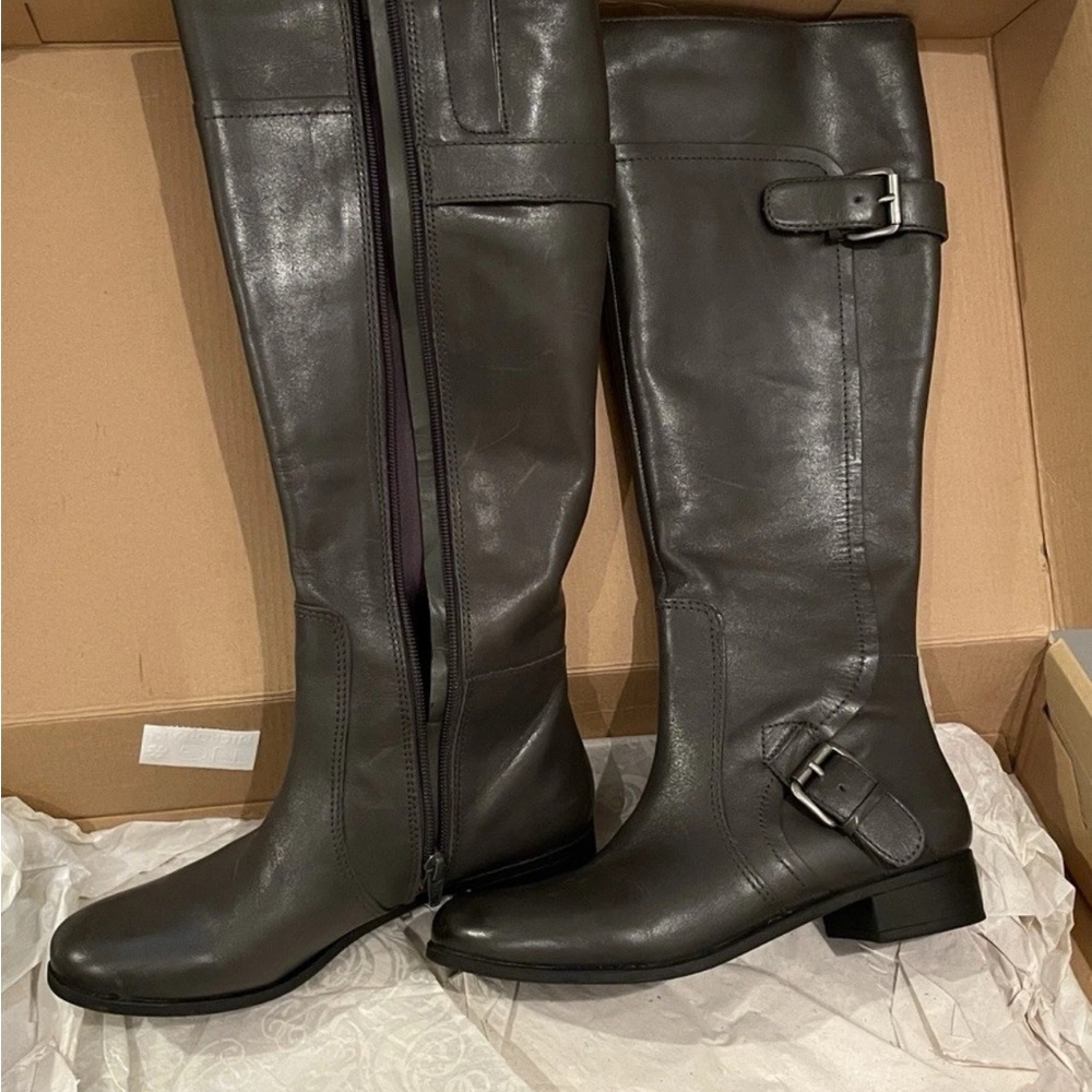 Nine West Dark Gray Leather Knee-High Boots Size 6